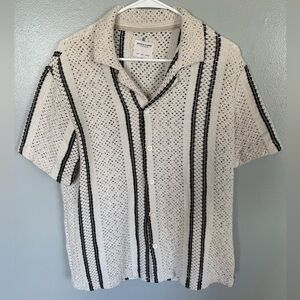 Denim & Flower Cream and Black Textured Men's Button Up Dress Shirt